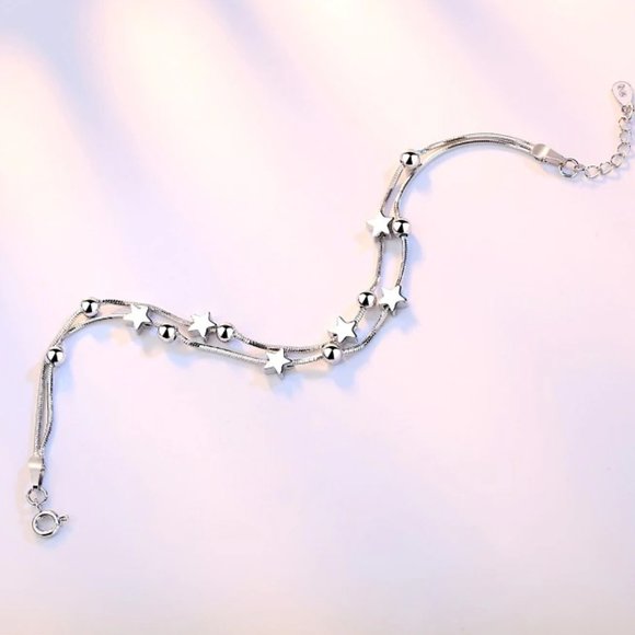 Dainty 925 Sterling Silver Star & Bead Bracelet - Picture 2 of 2